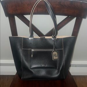 Ralph Lauren Black and Cream Leather Tote